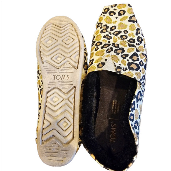 Toms Alpargata Faux Fur Lined Natural Glitter Cheetah Print Shoes Size 7.5 - Picture 10 of 11